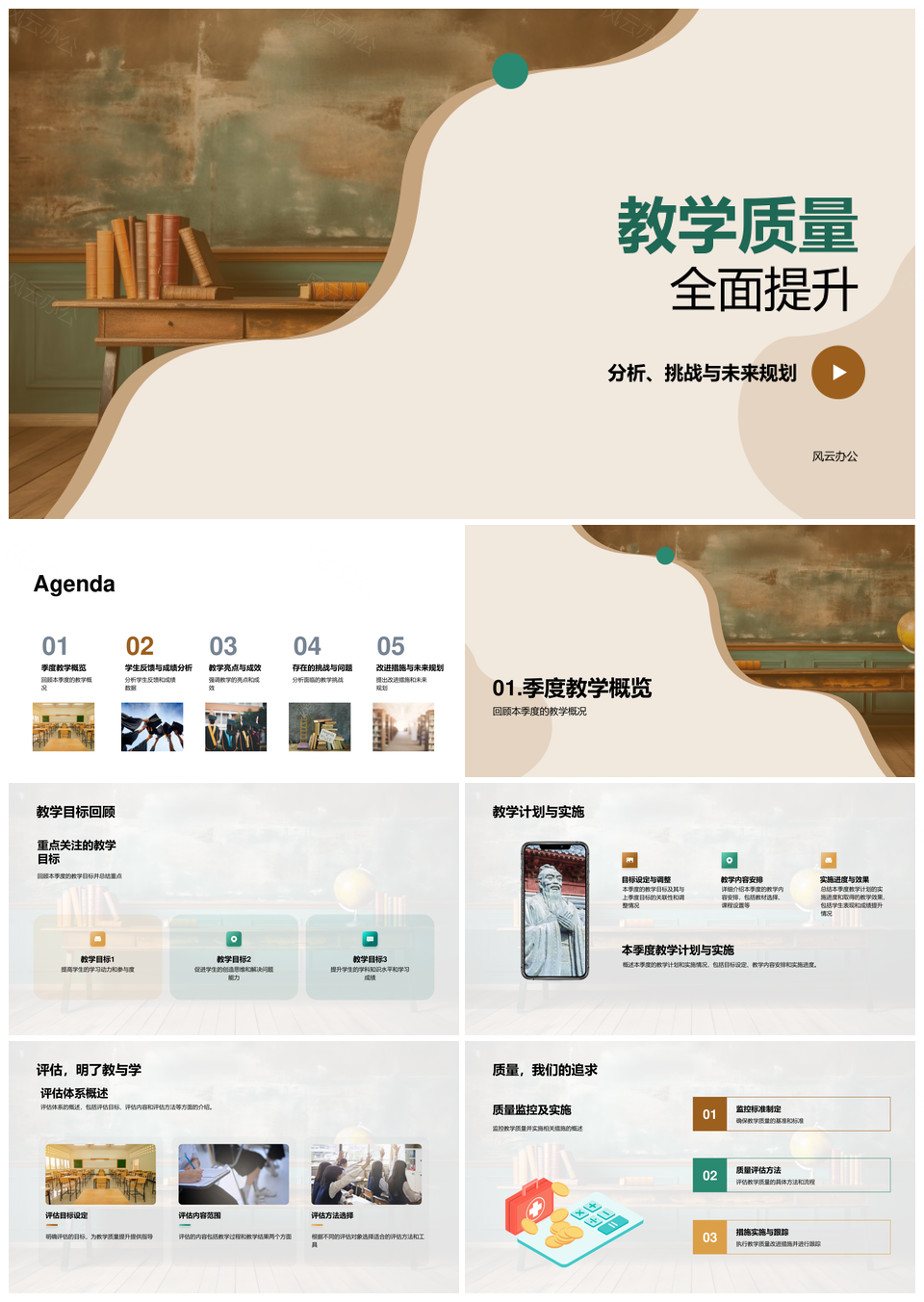 教学质量评估监控提升满意度成绩多媒体黑板教学PPT模板