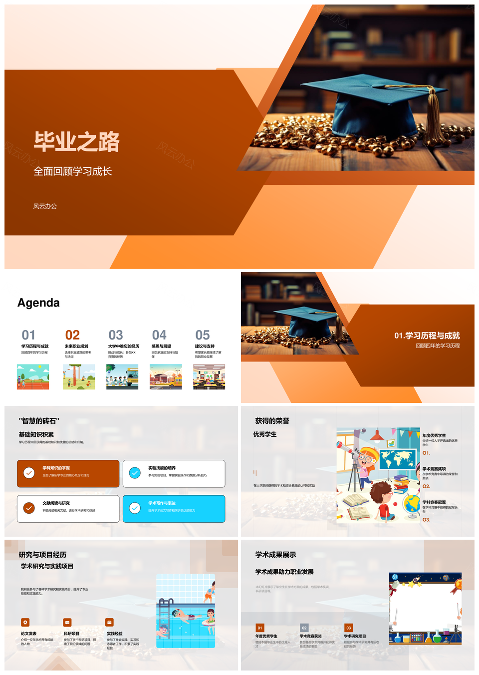 毕业帽映学职研途组文荣光PPT模板