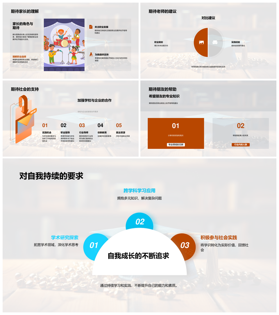 毕业帽映学职研途组文荣光PPT模板