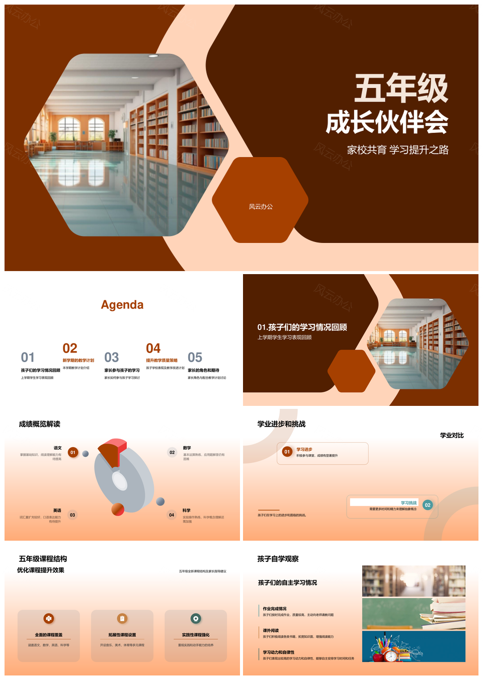 五年级家校共育学业提升家长会PPT模板