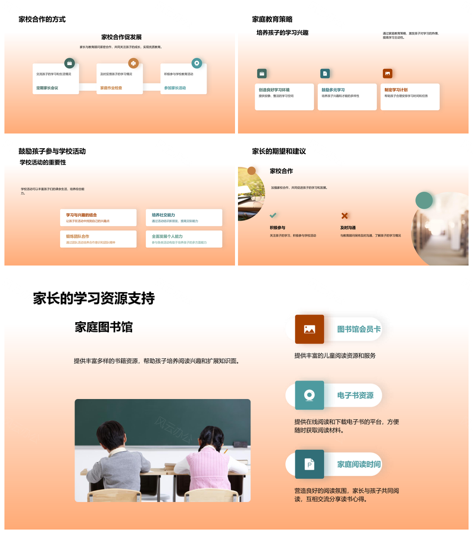 五年级家校共育学业提升家长会PPT模板