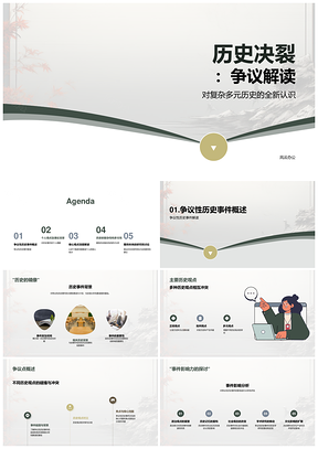 历史决裂争议多元解读古代卷轴PPT模板