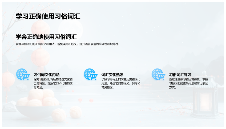 元宵节习俗词汇与现代花灯文化PPT模板