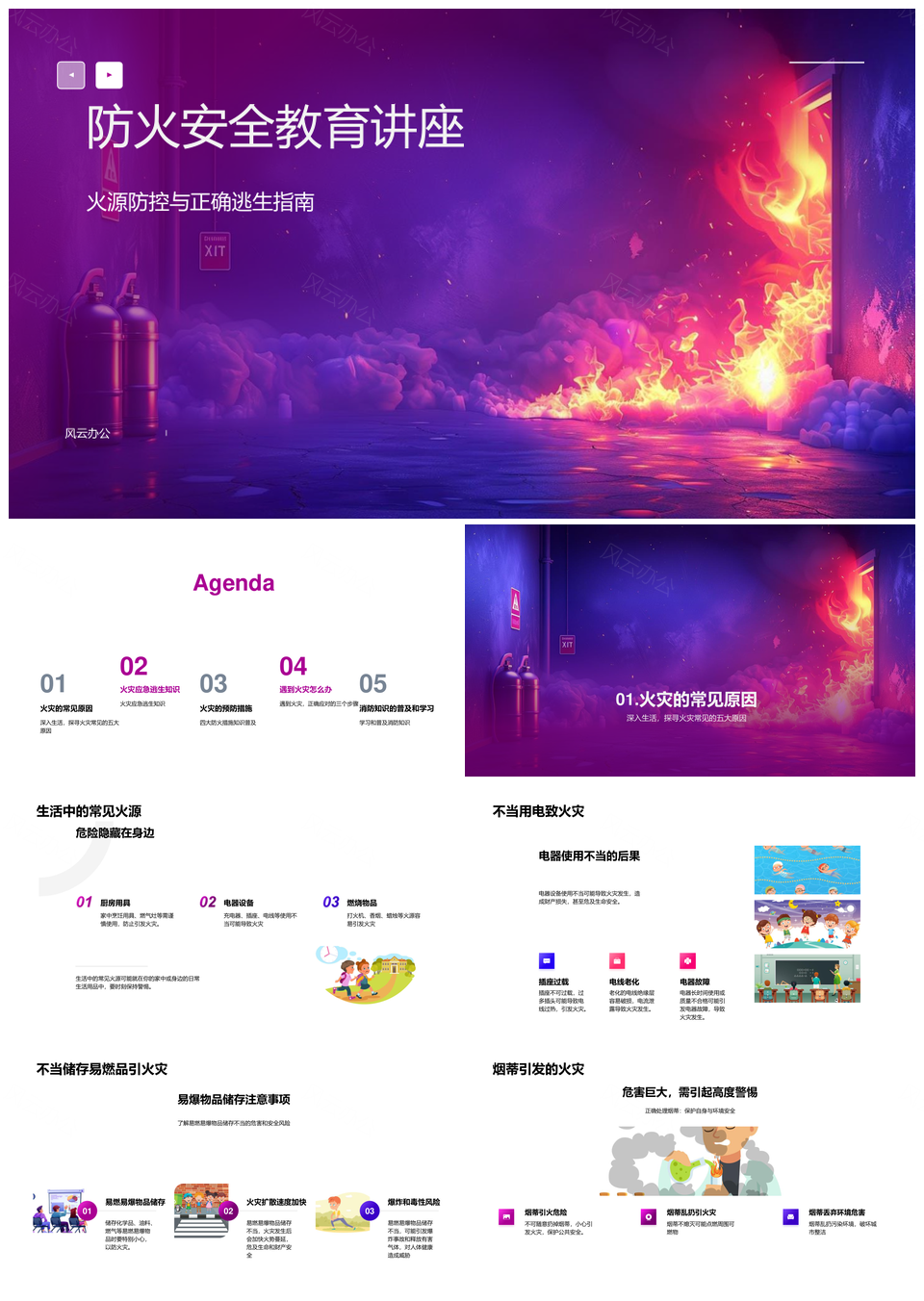 防火安全消防知识讲座火源防控应急逃生指南PPT模板