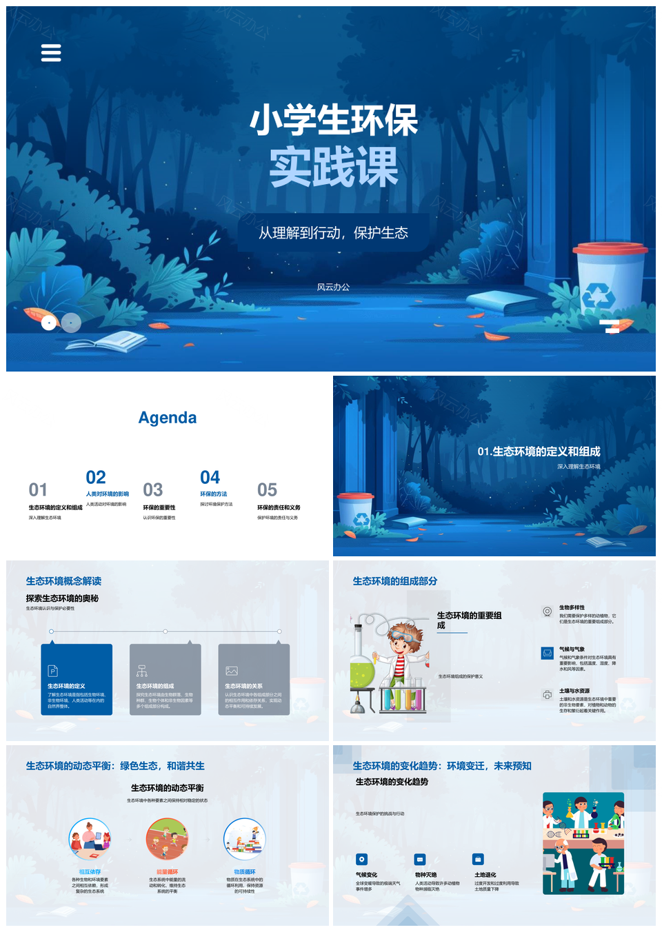 小学生环保实践课生态污染防治护林节约护动物可持续PPT模板