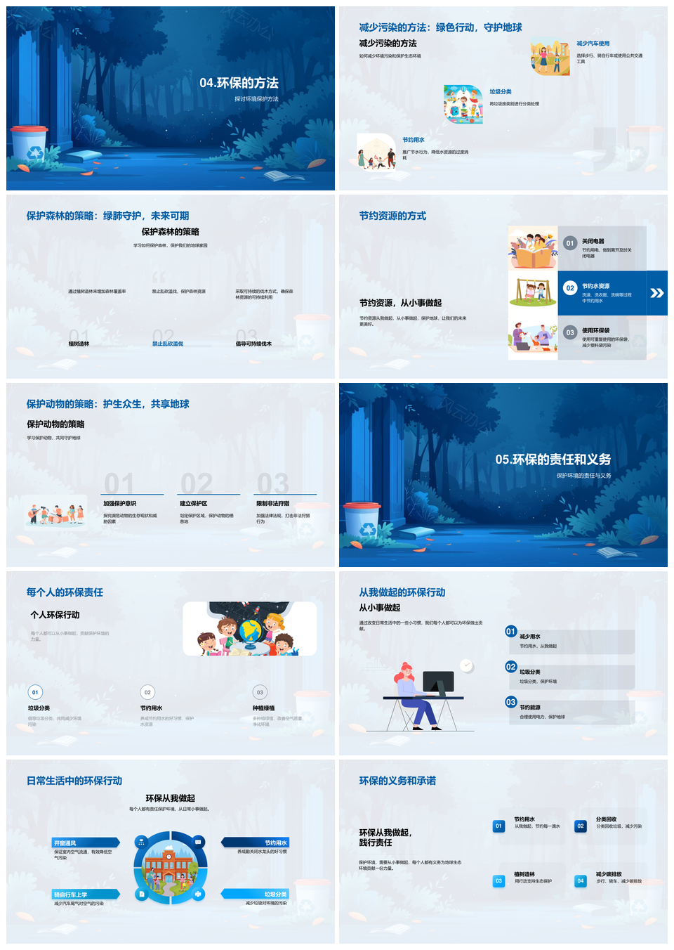 小学生环保实践课生态污染防治护林节约护动物可持续PPT模板