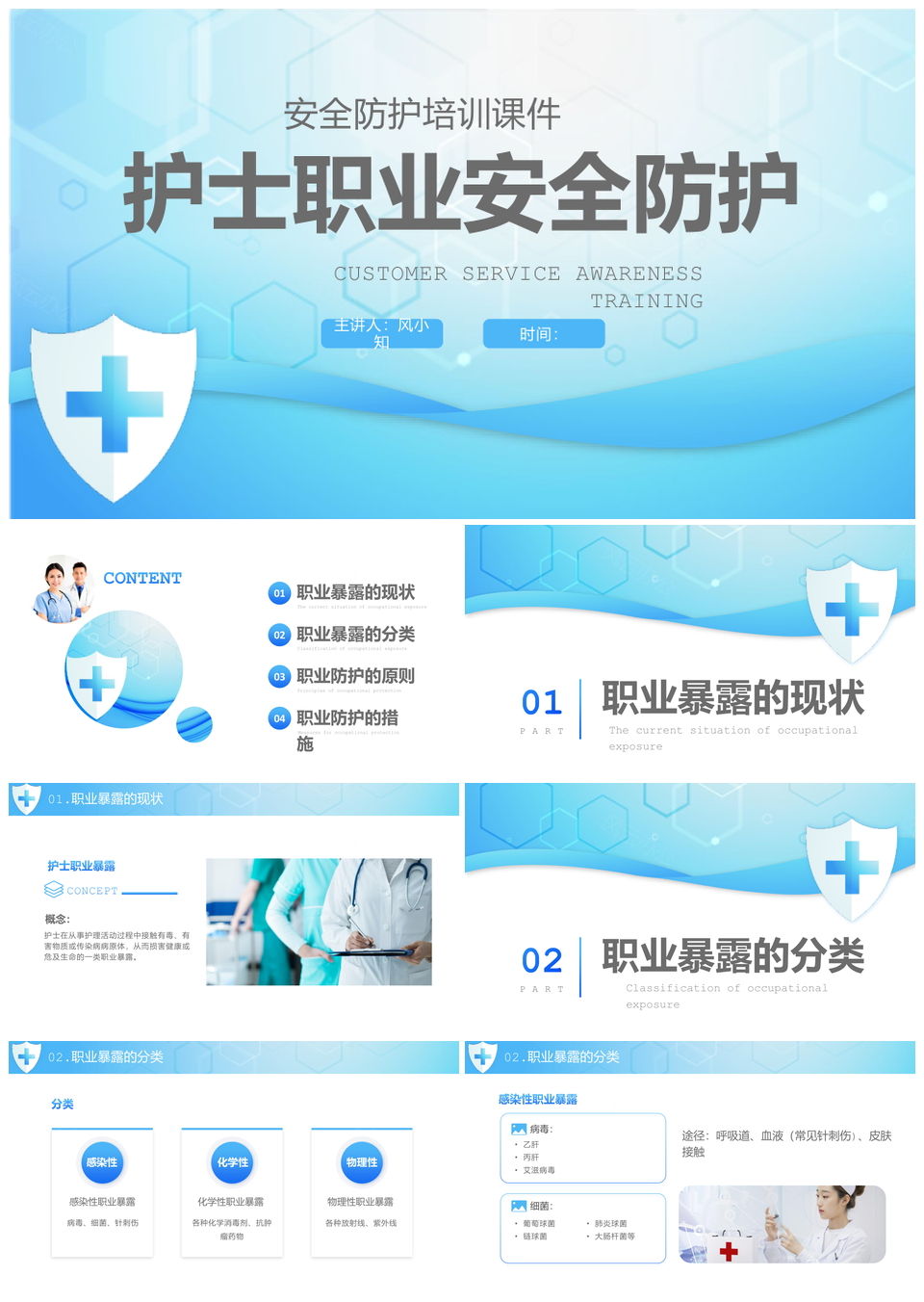 护士职业安全防护与健康知识培训蓝色简约PPT模板
