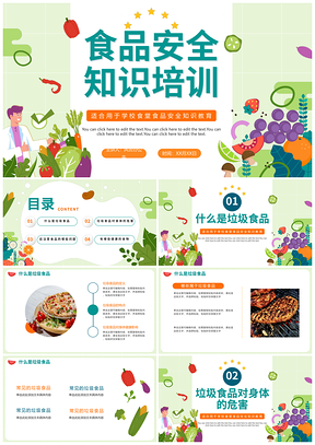 清新卡通校园食安科普健康饮食培训PPT模板