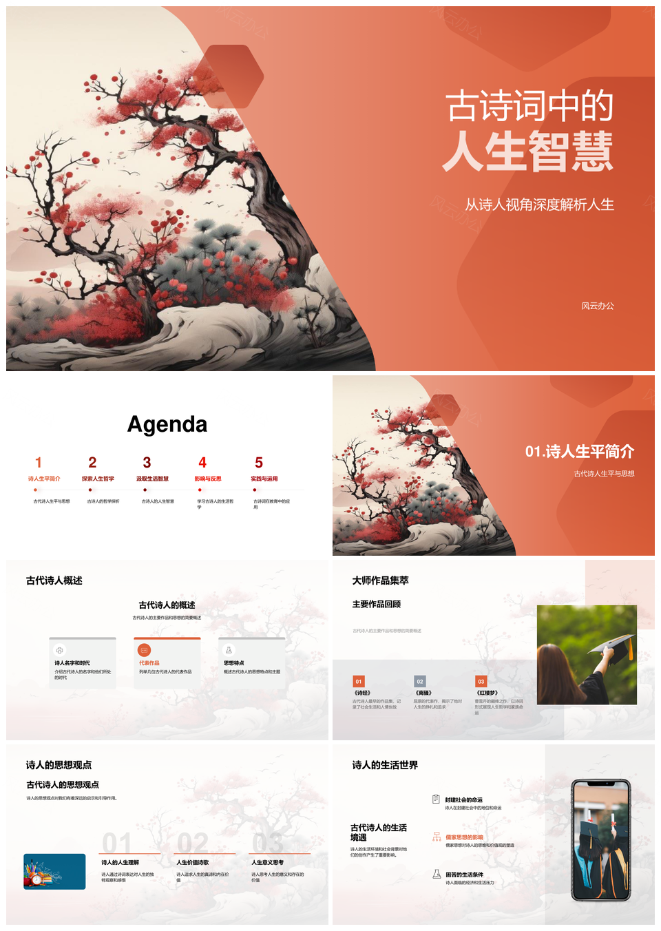 古诗词映现诗人人生智慧哲思PPT模板