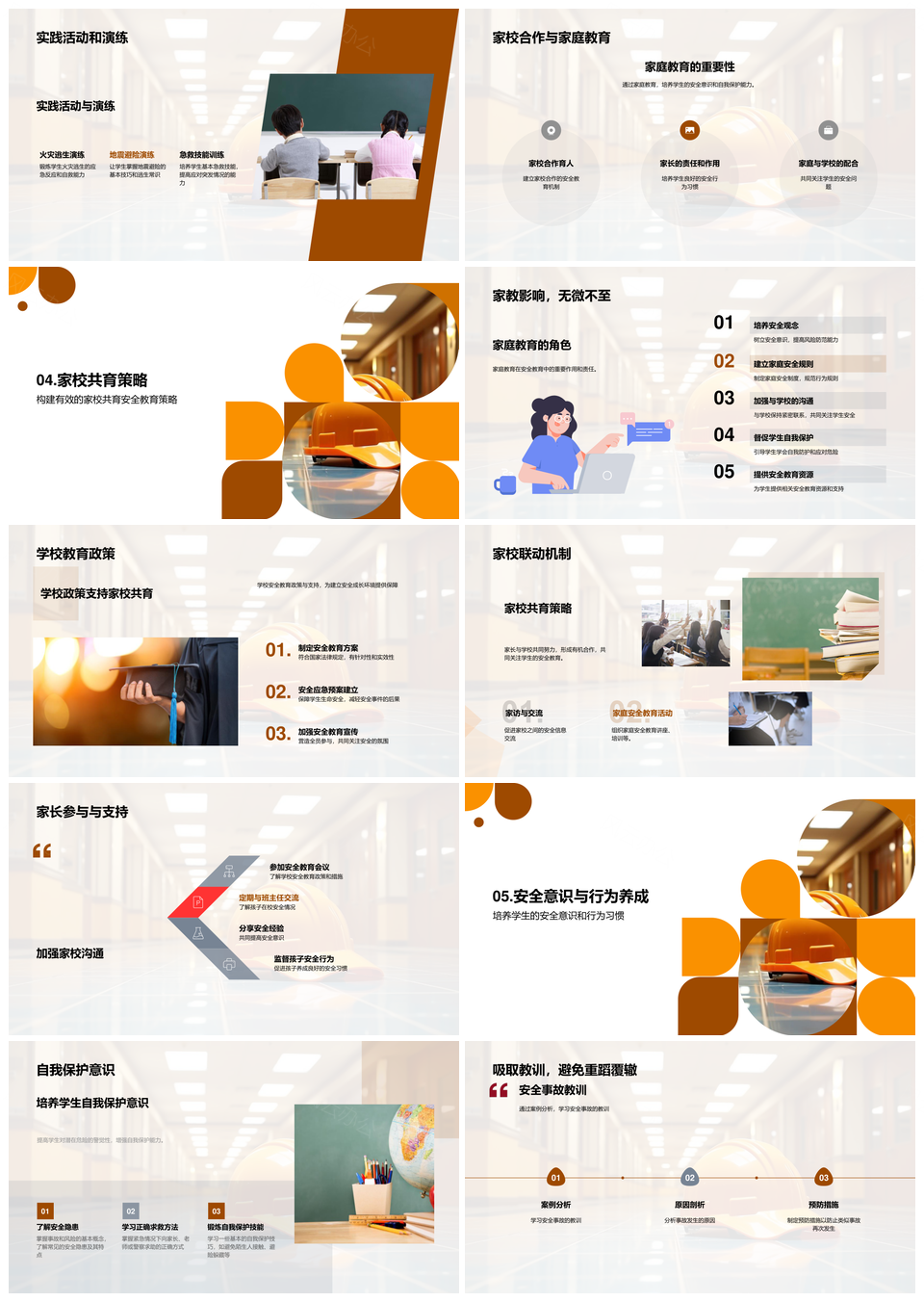 初中生家校联动安全教育消防交通食安头盔PPT模板