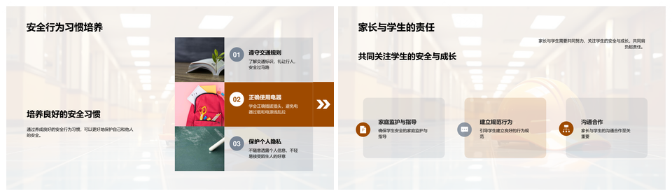 初中生家校联动安全教育消防交通食安头盔PPT模板