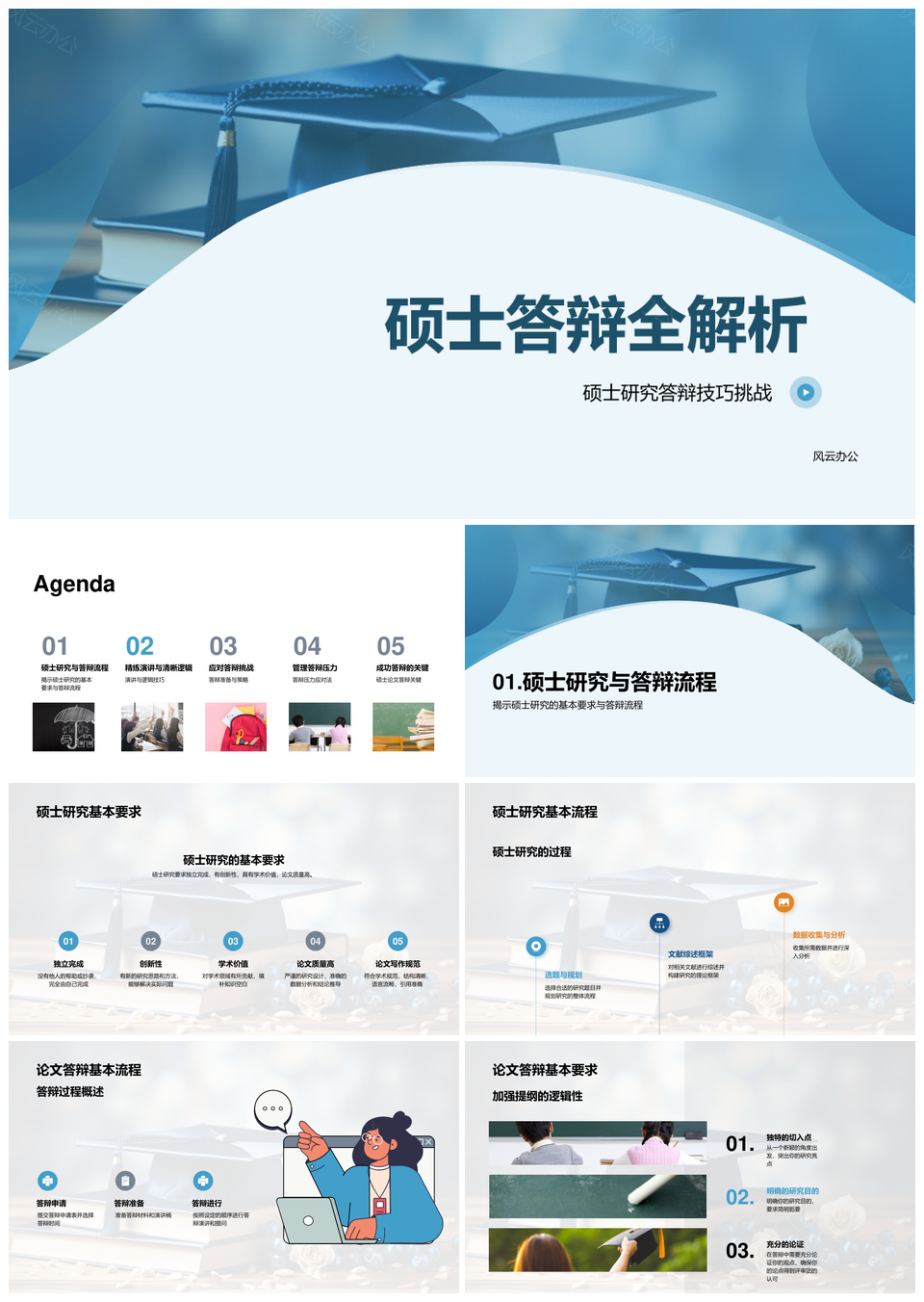 硕士答辩技巧流程与数据研究解析PPT模板