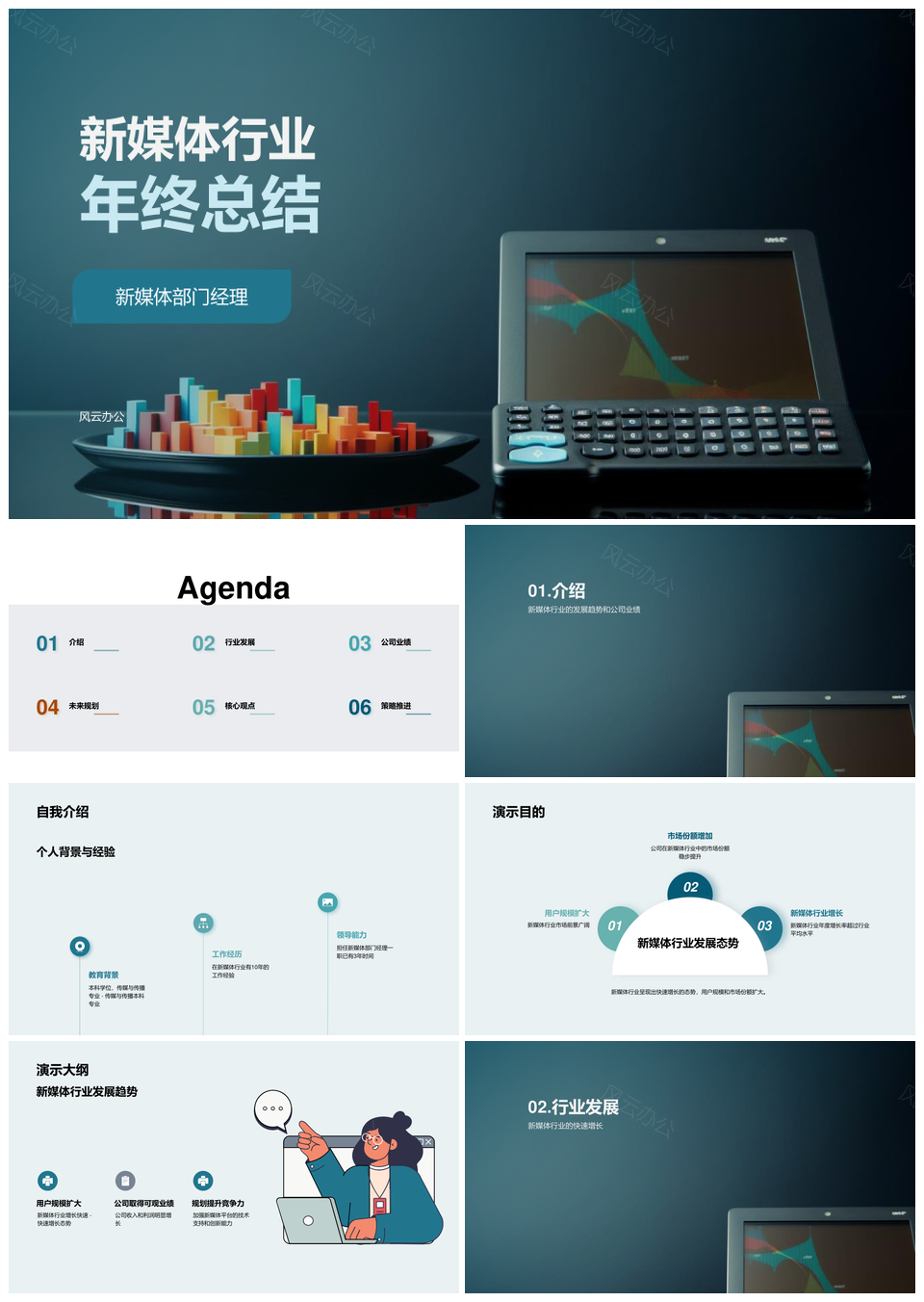新媒体经理年终总结行业趋势业绩用户规划PPT模板