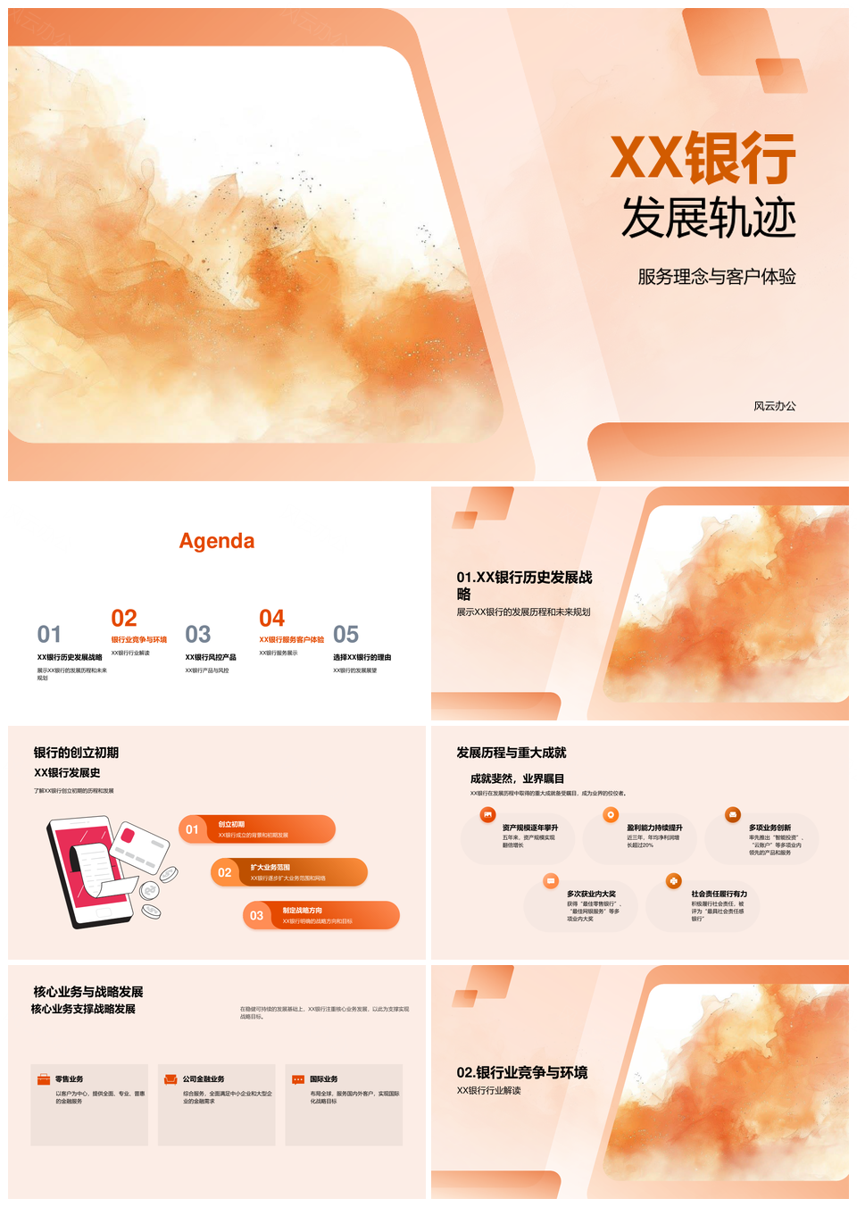 XX银行发展轨迹服务理念客户体验核心业务战略PPT模板