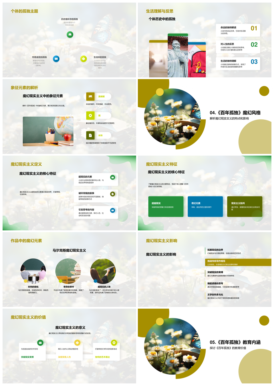 百年孤独魔幻现实与家族命运象征PPT模板