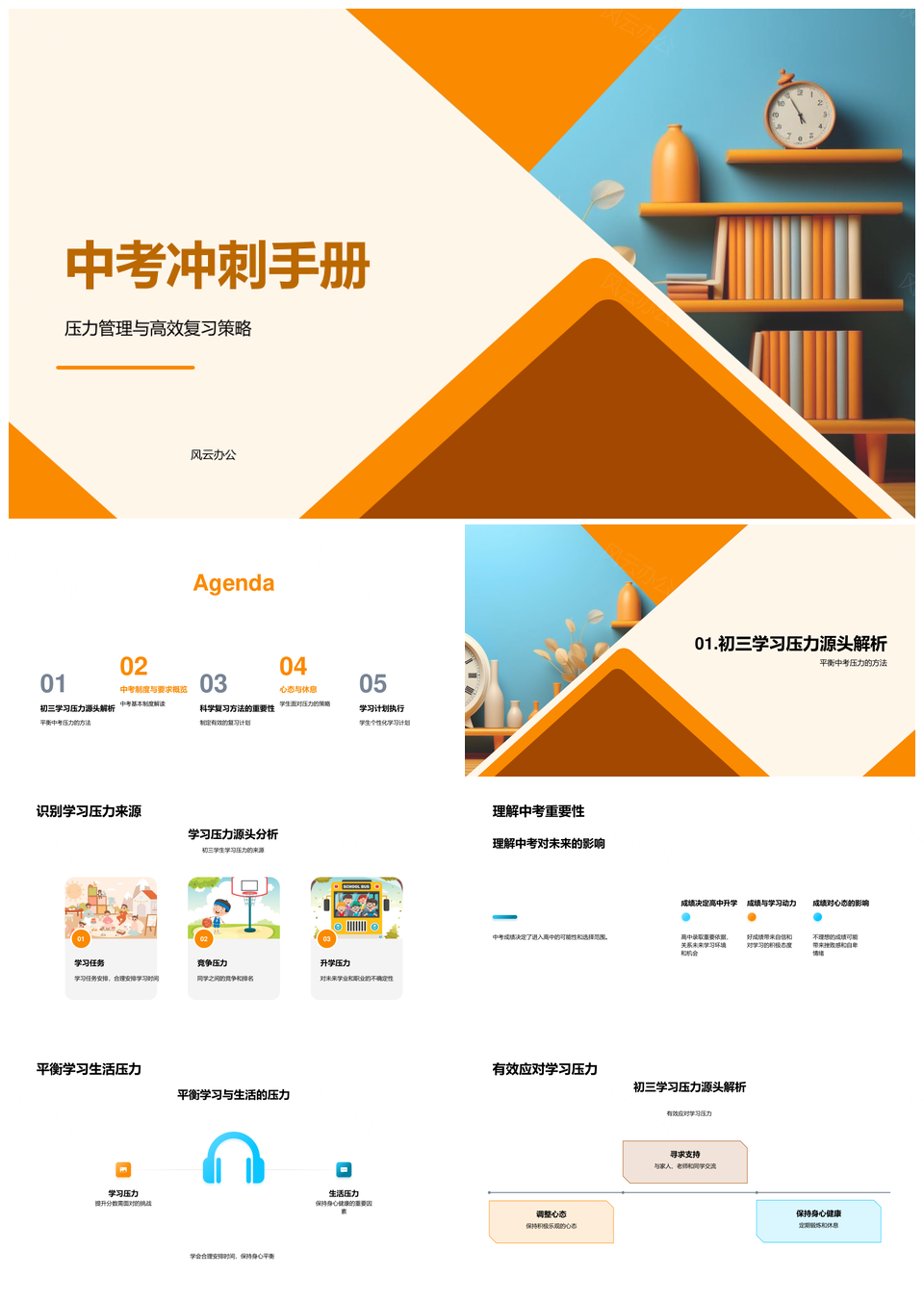 中考冲刺手册高效复习压力管理科目分值PPT模板