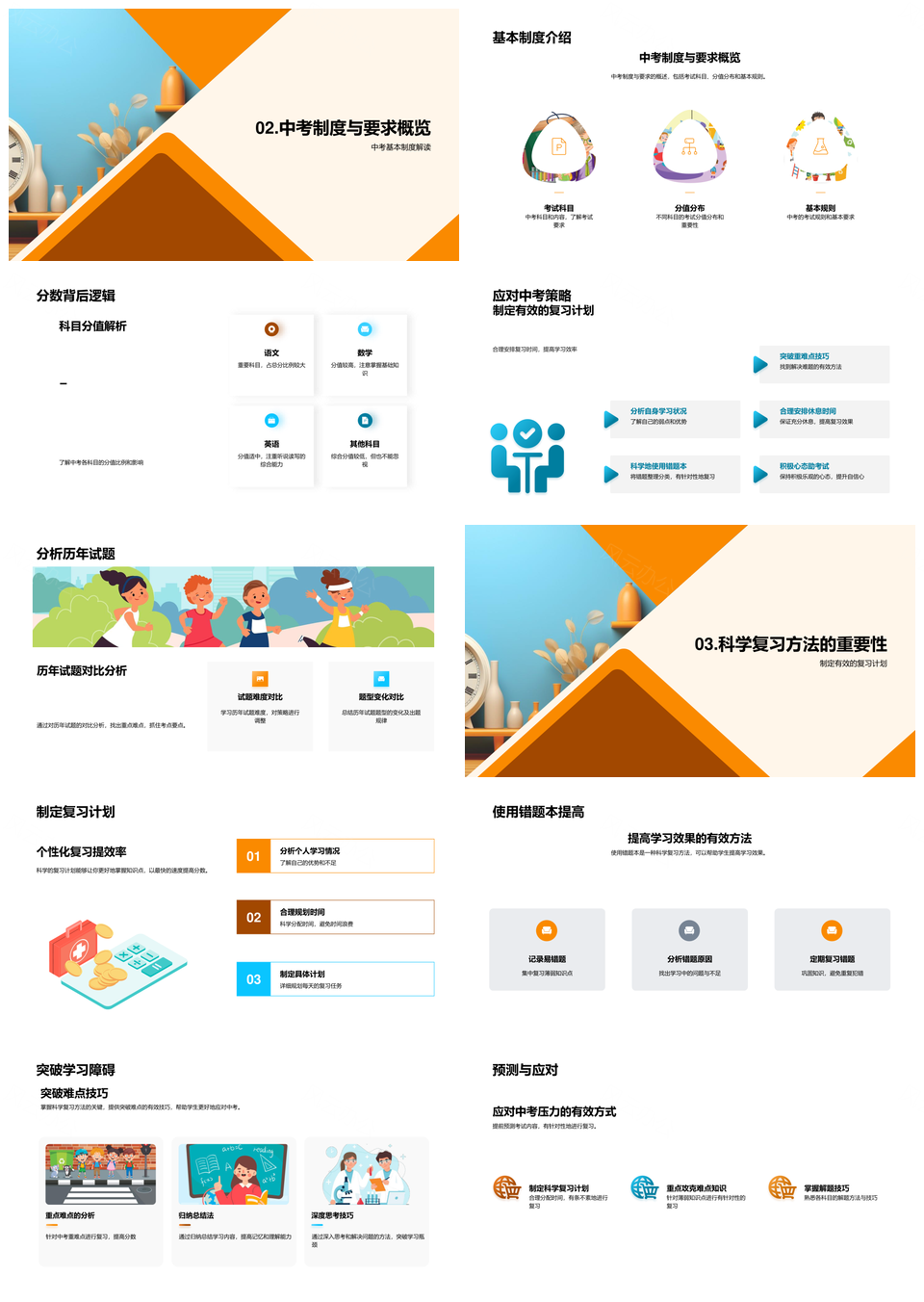 中考冲刺手册高效复习压力管理科目分值PPT模板