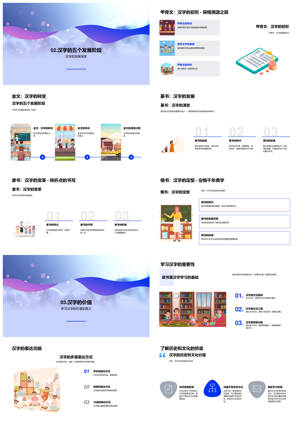 汉字起源甲骨文金文篆隶楷演变历程PPT模板