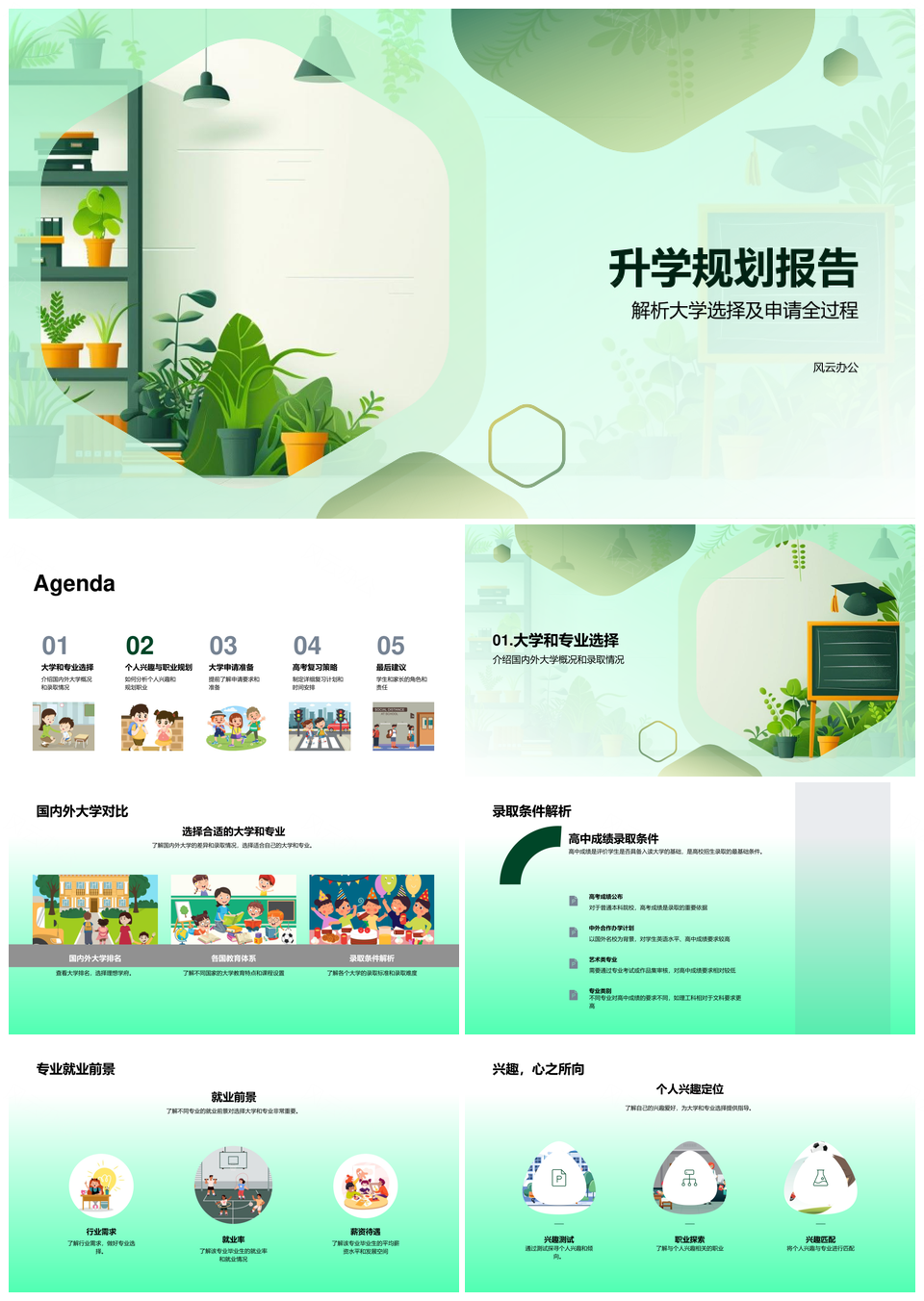 升学规划国内外大学申请录取就业分析PPT模板