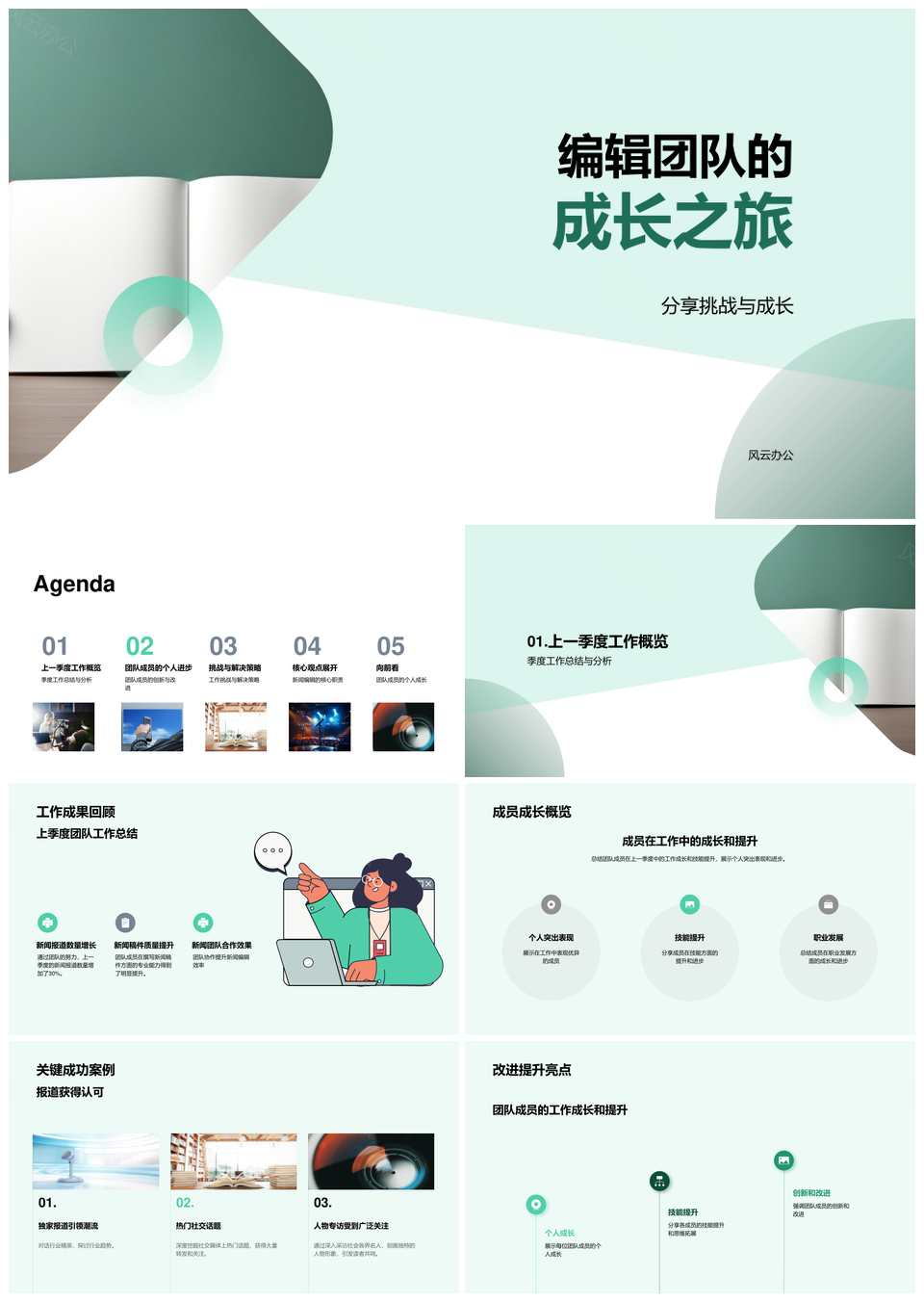 新闻编辑团队季度成长突破协力技能精进PPT模板