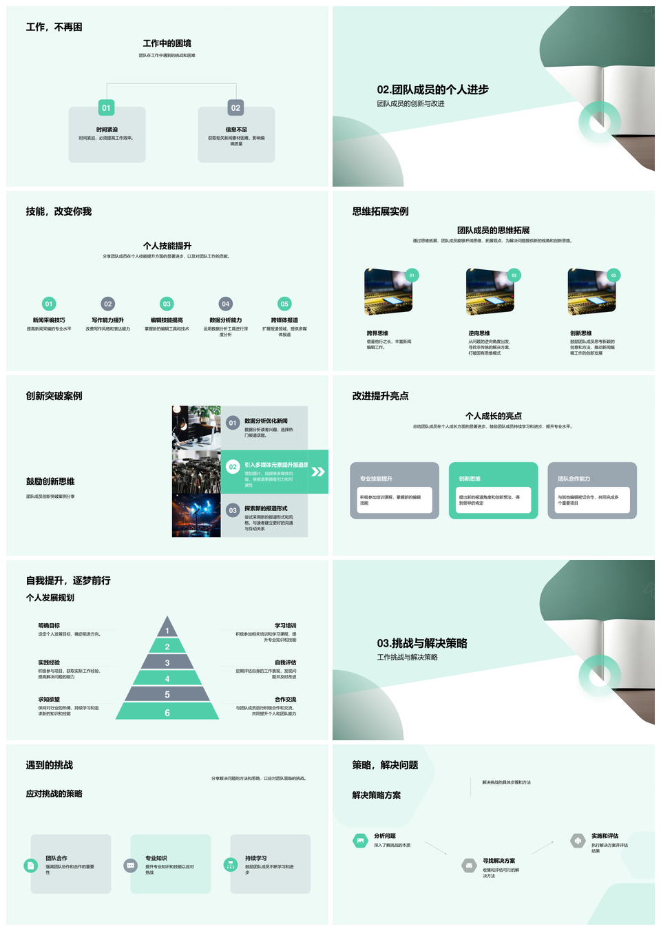 新闻编辑团队季度成长突破协力技能精进PPT模板