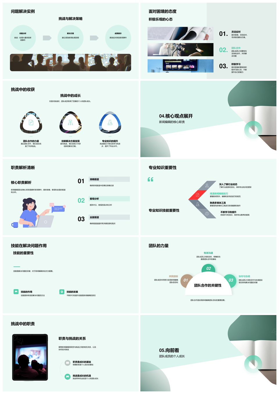 新闻编辑团队季度成长突破协力技能精进PPT模板