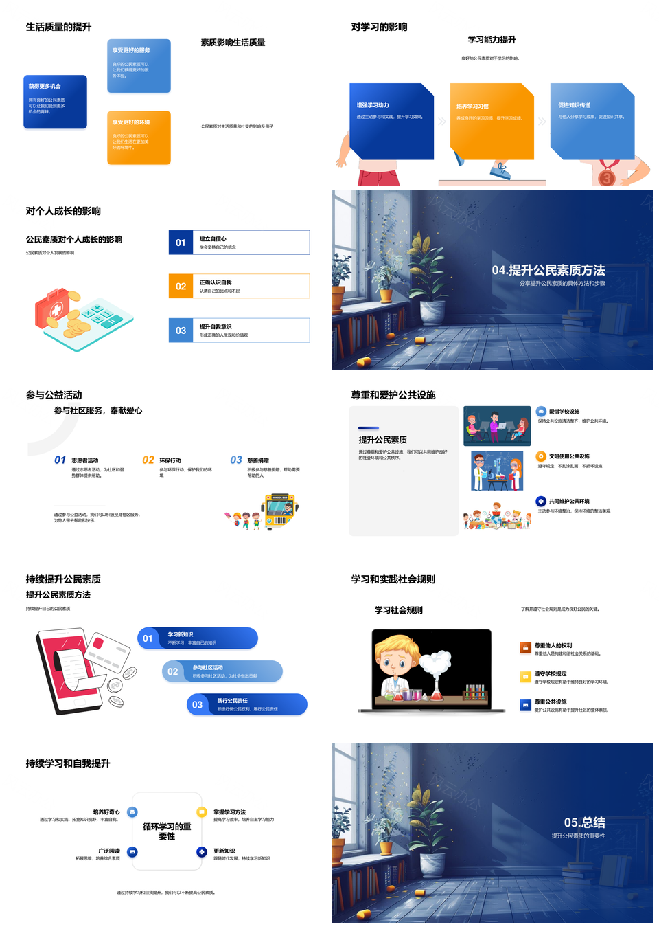 公民素质行为规范社会环保人际和谐生活质量PPT模板