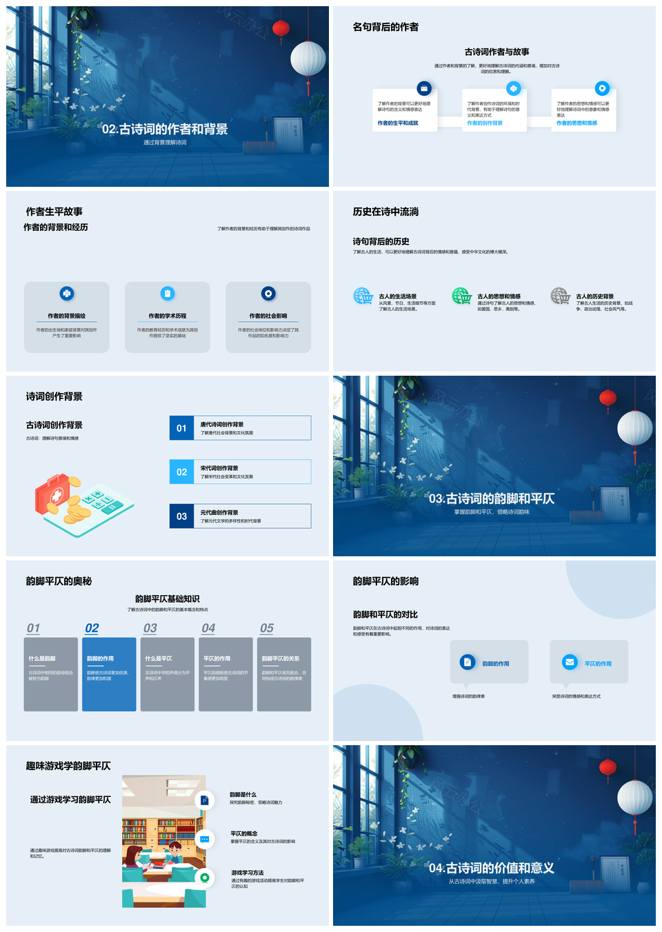 古诗词游戏化赏析语言艺术音韵作者故事PPT模板