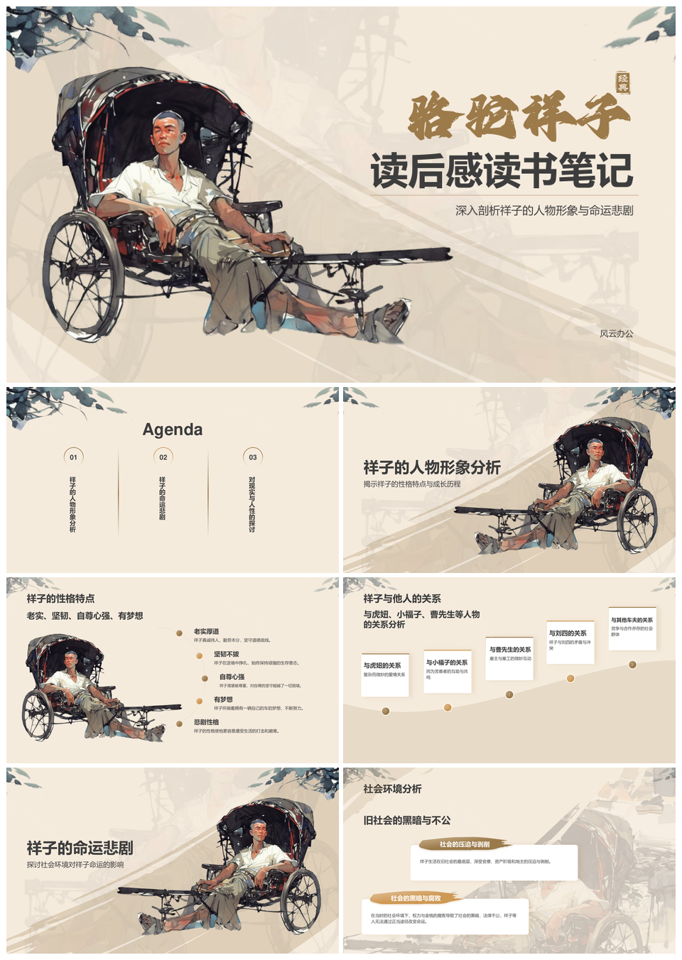 骆驼祥子读书笔记人物命运社会现实人性探讨总结PPT模板