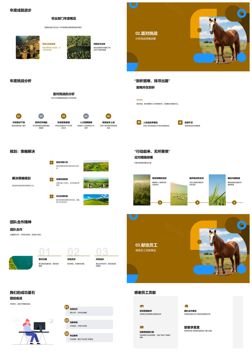 牧业部门经理年终总结成就挑战团队牧场PPT模板