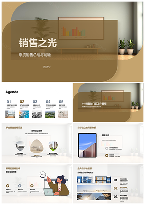 销售之光季度总结目标成员贡献业绩亮点新品计划经理图表PPT模板