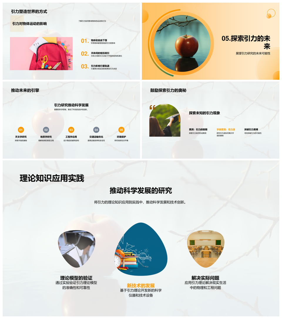 质量引力牛顿定律科学天体地质运动苹果落PPT模板