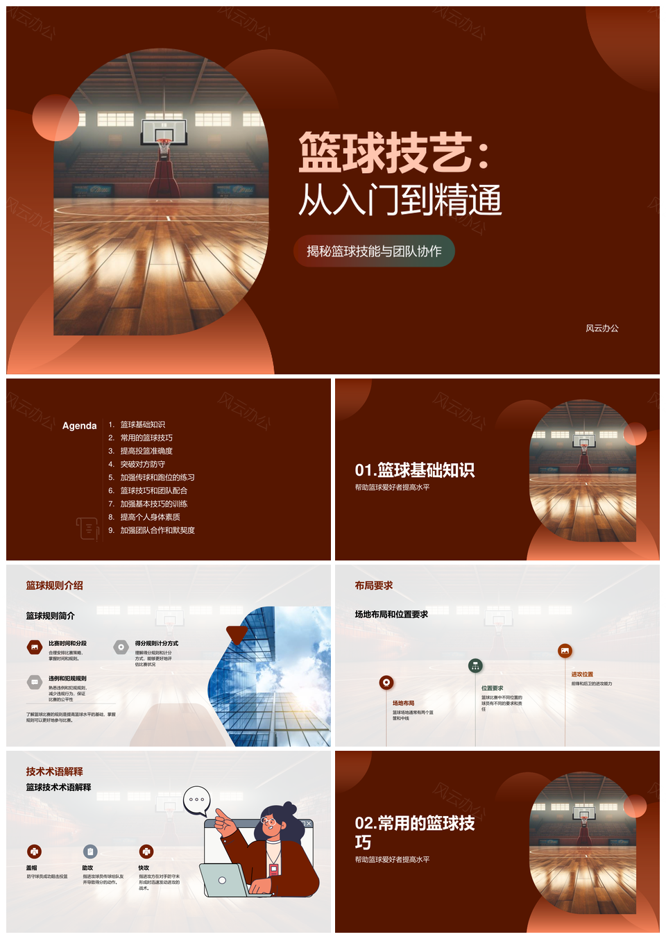 篮球技巧战术规则教练与爱好者精进指南PPT模板