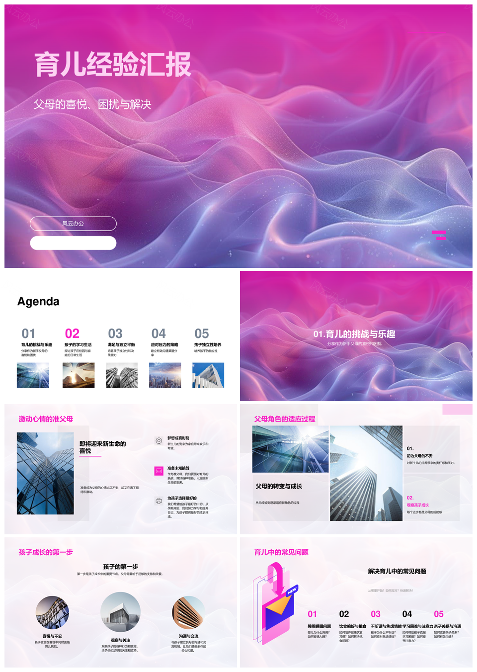 育儿经验父母喜悦困扰解决孩子成长学习平衡压力应对PPT模板