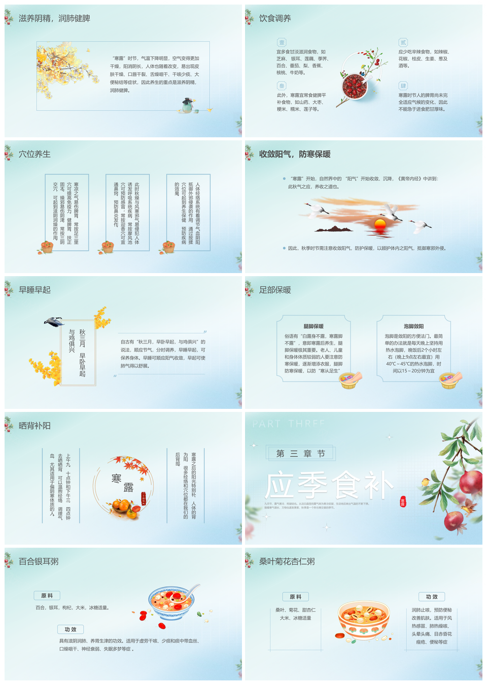 彩色弥撒寒露二十四节气养生PPT模板
