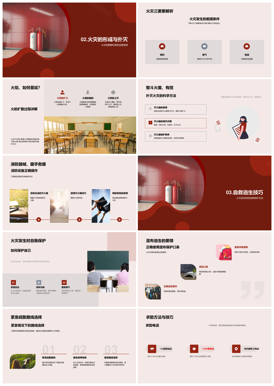 2025消防自救知识火灾防控科学逃生PPT模板