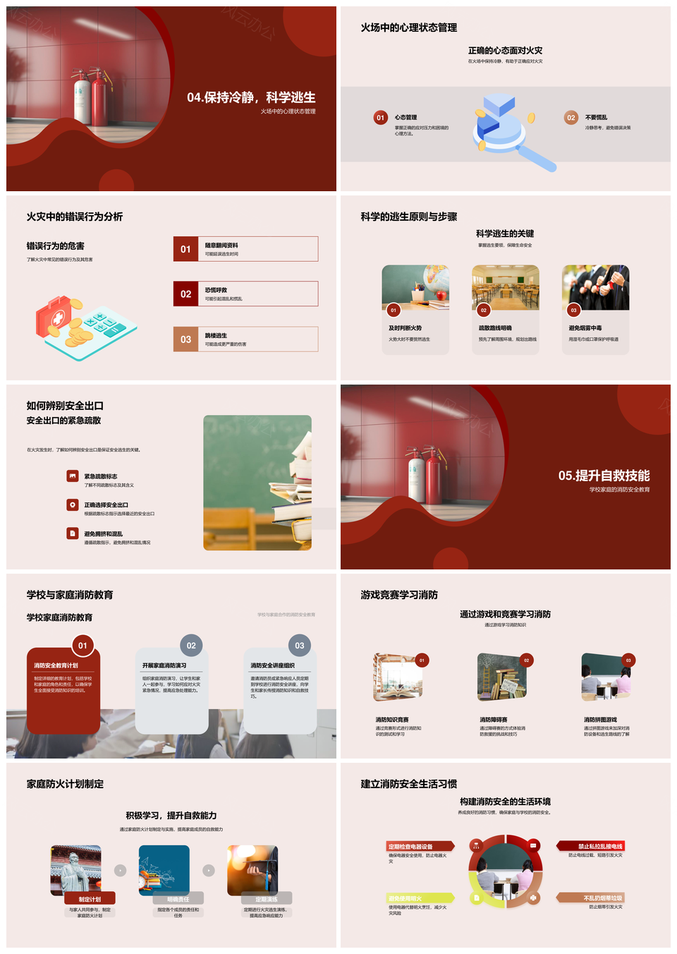 2025消防自救知识火灾防控科学逃生PPT模板