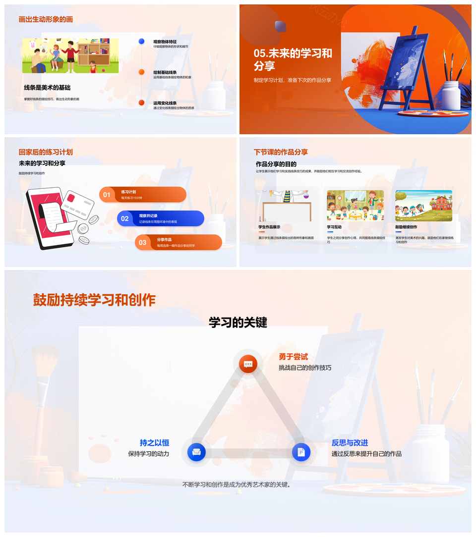 线条美学技巧种类与物体形状质地描绘PPT模板