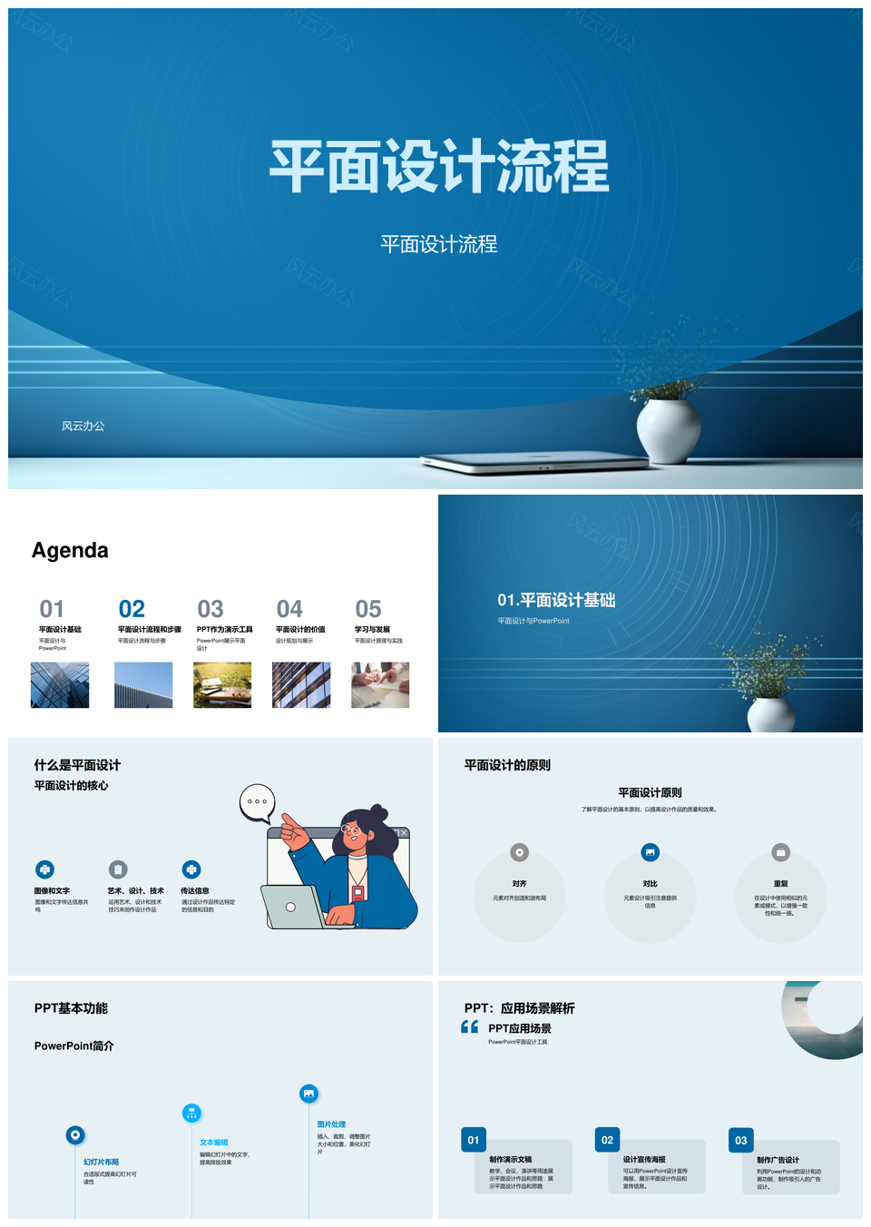 平面设计流程需求创意草图排版制作展示PPT模板