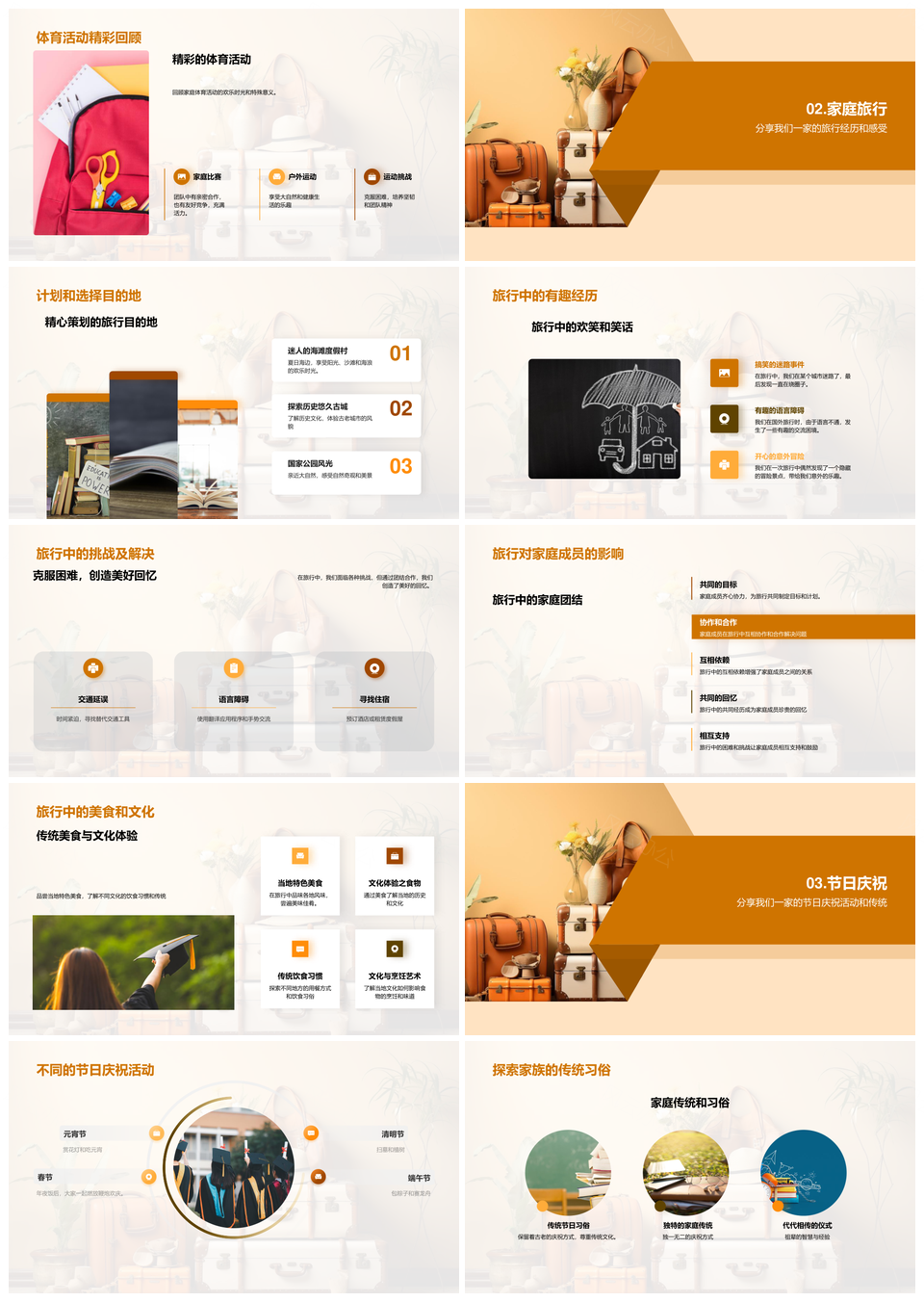 家庭欢乐旅行教育运动欢庆美好时光PPT模板