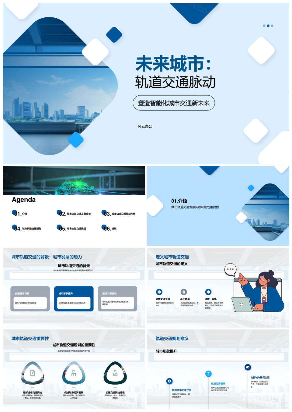 轨道交通规划创新驱动经济未来城市天际线PPT模板