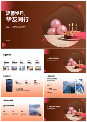 温馨岁月挚友同行生辰趣事蛋糕祝福成长PPT模板
