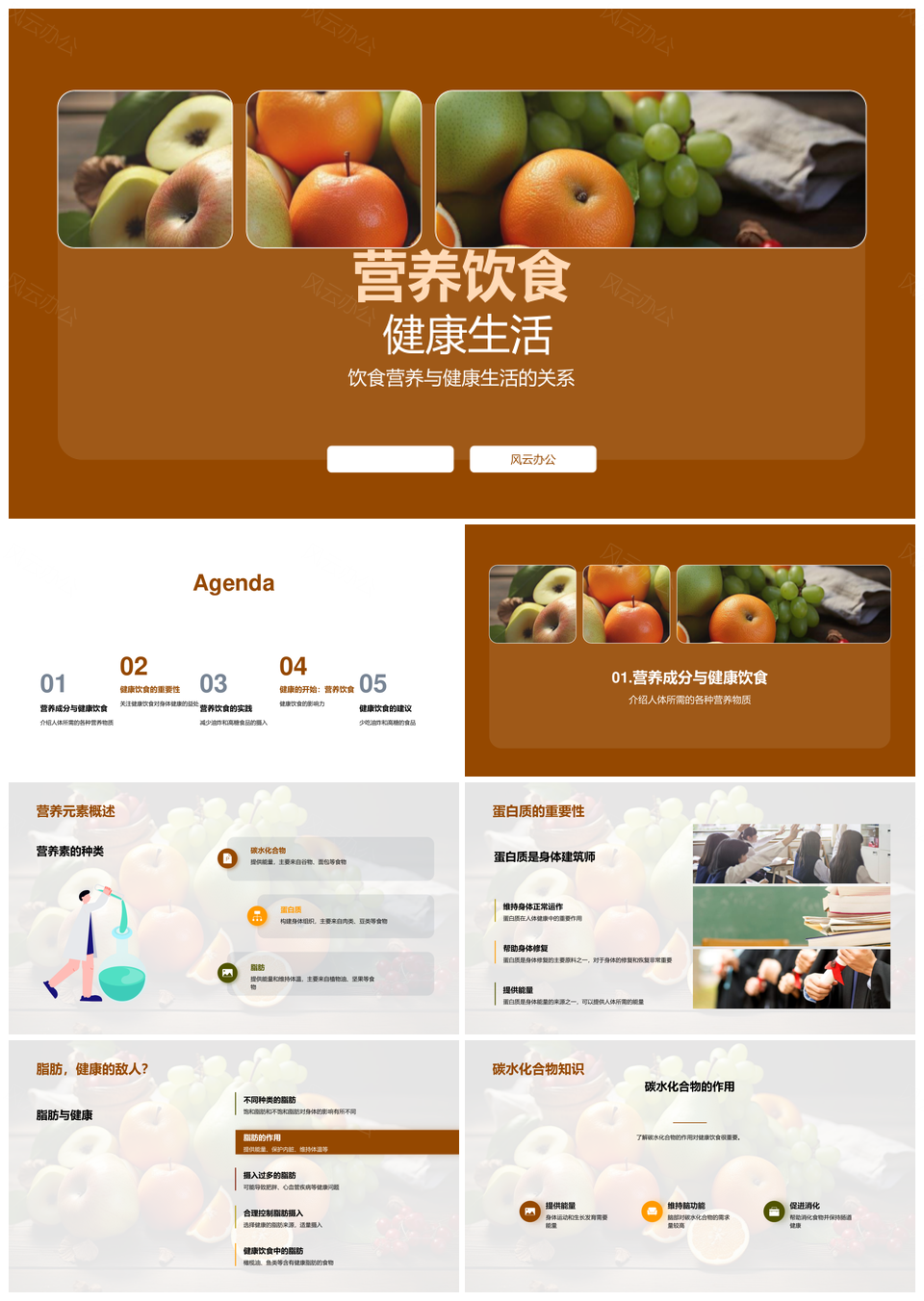 营养饮食健康生活蛋白质脂肪碳水维生素果蔬PPT模板