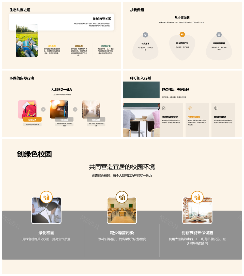 绿色校园环保小卫士垃圾分类节能减排行动PPT模板