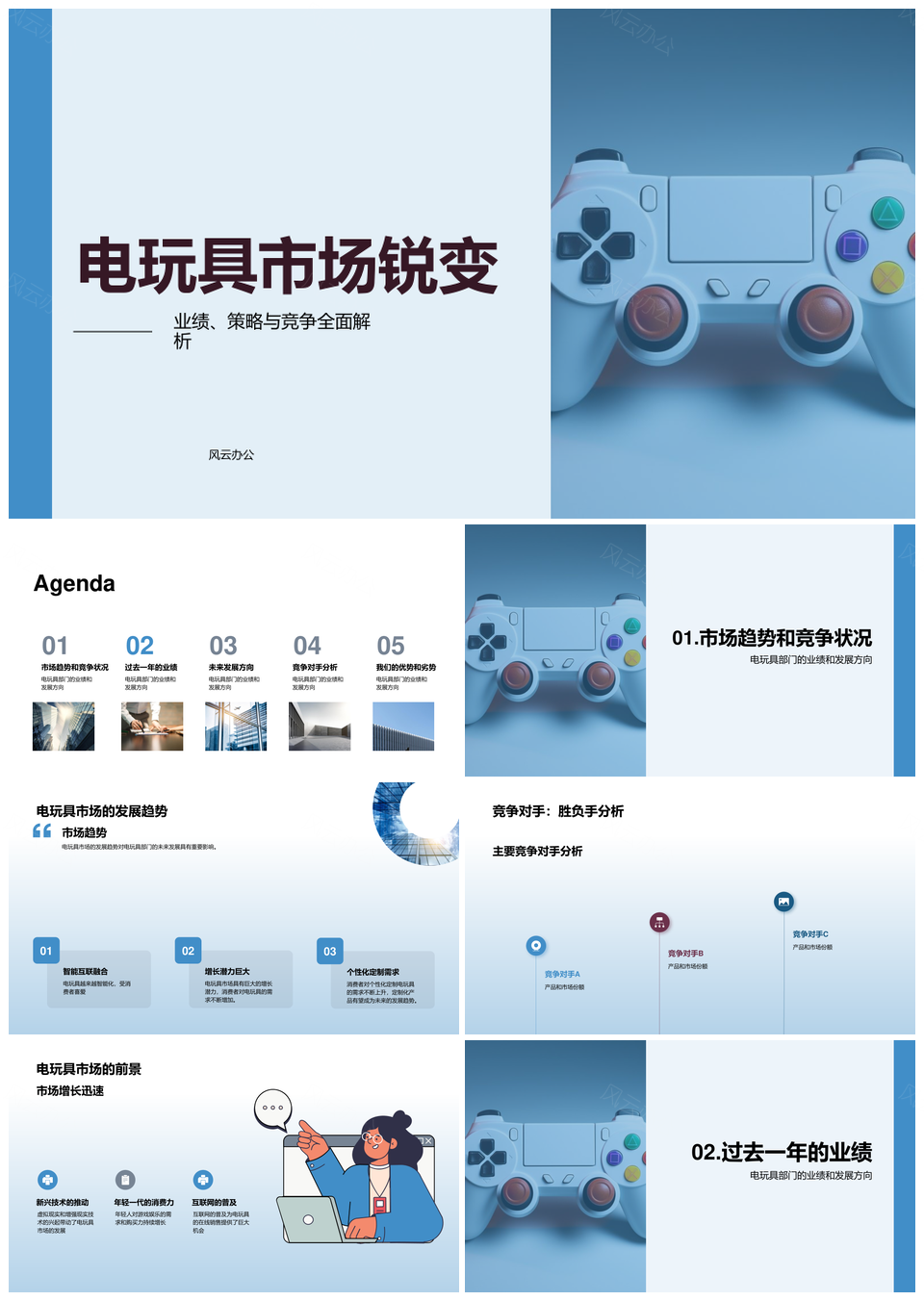电玩具部门年度总结市场趋势业绩增长合作游戏手柄PPT模板