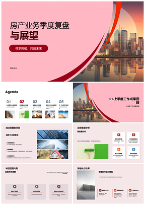 房产业务季度业绩复盘摩天大楼策略展望PPT模板