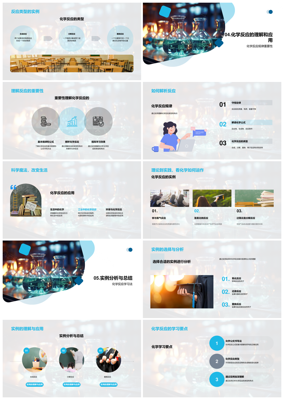化学反应机制守恒定律与合成分解置换PPT模板