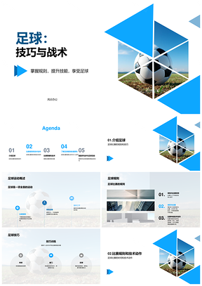 足球技术战术规则教练比赛传球射门PPT模板