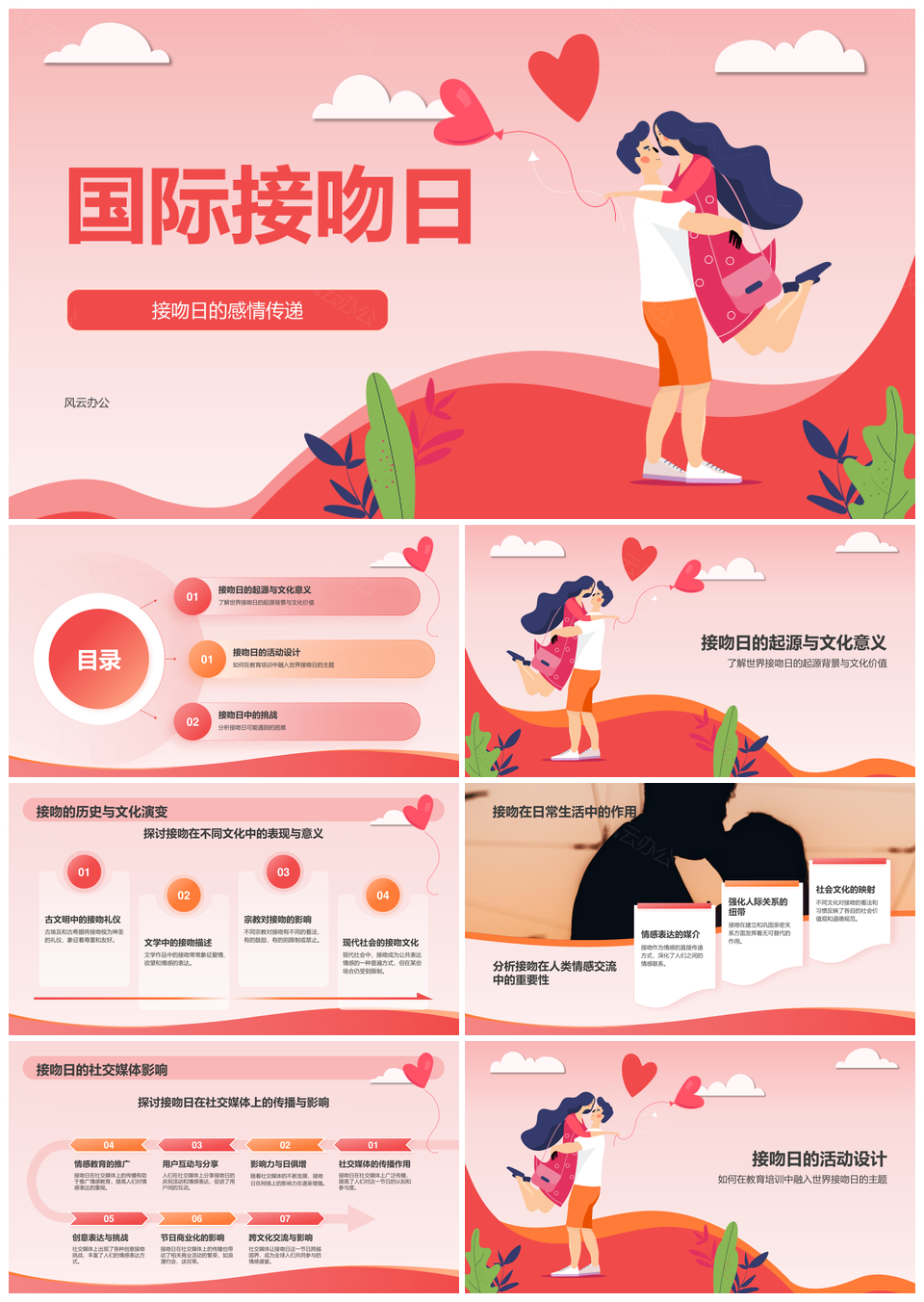 国际接吻日亲密情感社交媒体流行文化表达PPT模板