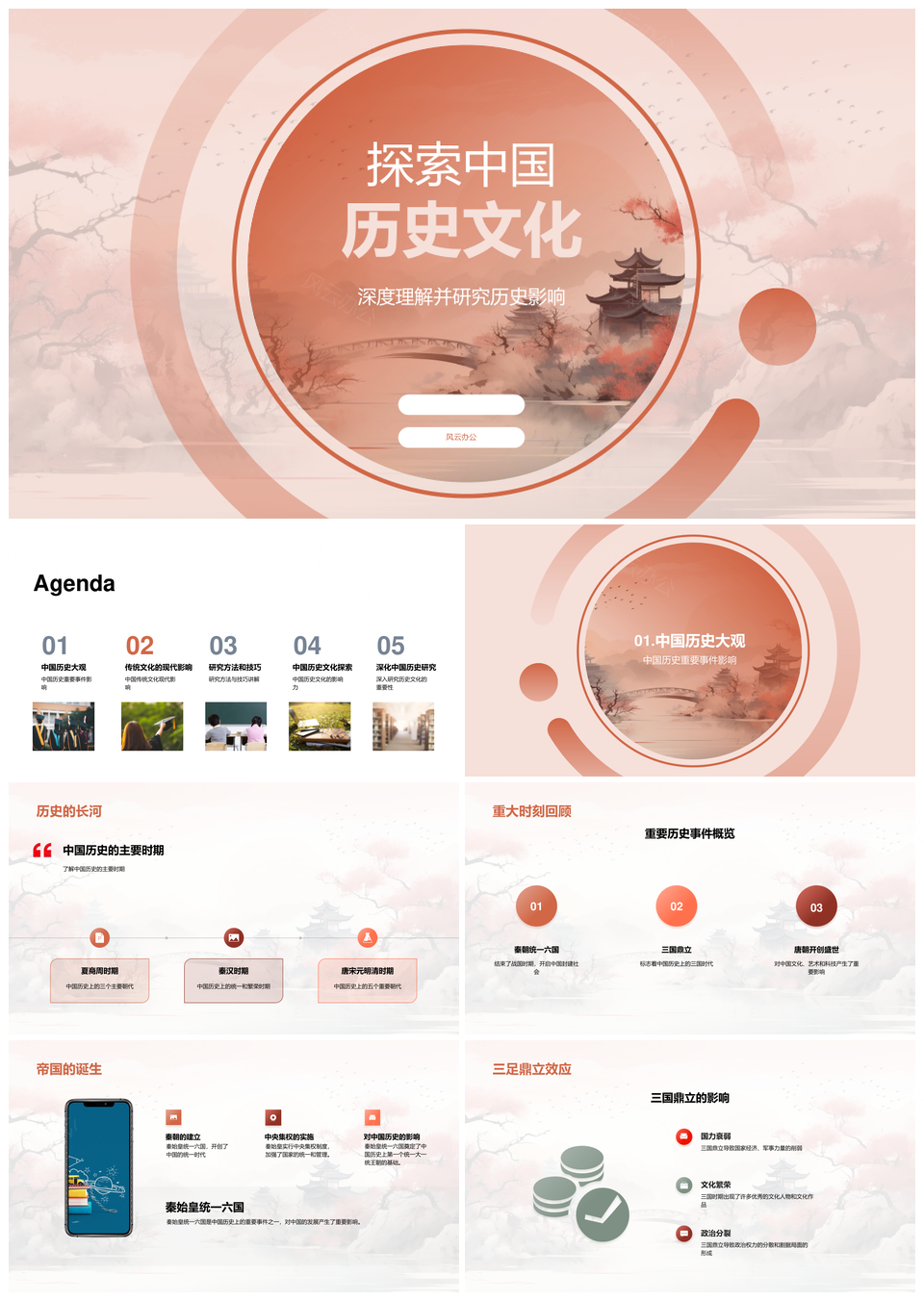 中国历史文化古今影响秦汉三国思想艺术卷轴PPT模板